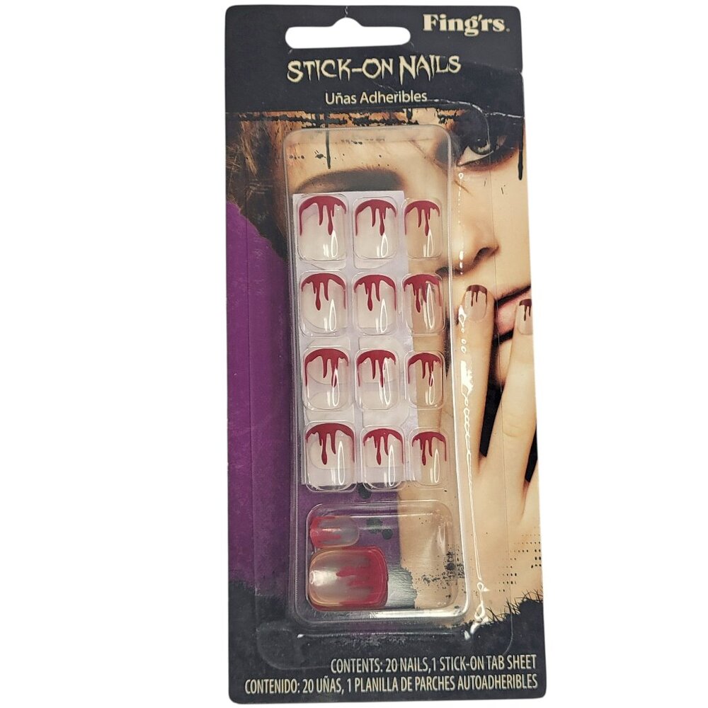 Fake Blood Nails Bloody Fingernails Drip Stick On Red Clear Costume Halloween